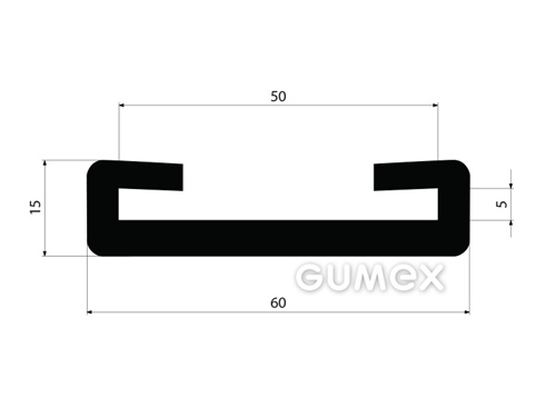 Pryžový profil tvaru "C", 60x15mm, na tloušťku plechu 5mm, na šířku plechu 50mm, 70°ShA, EPDM, -40°C/+100°C, černý